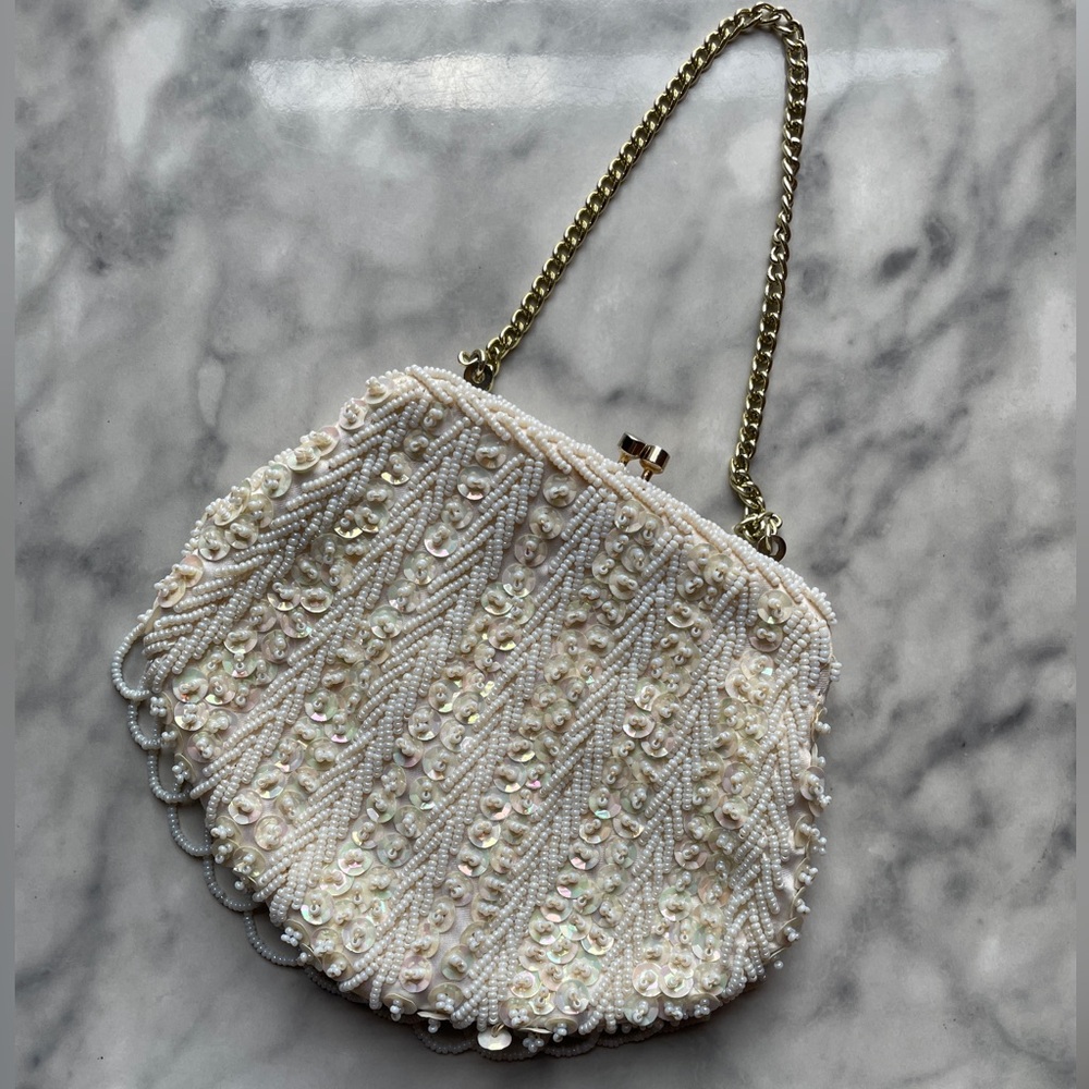 Vintage White Beaded Bag